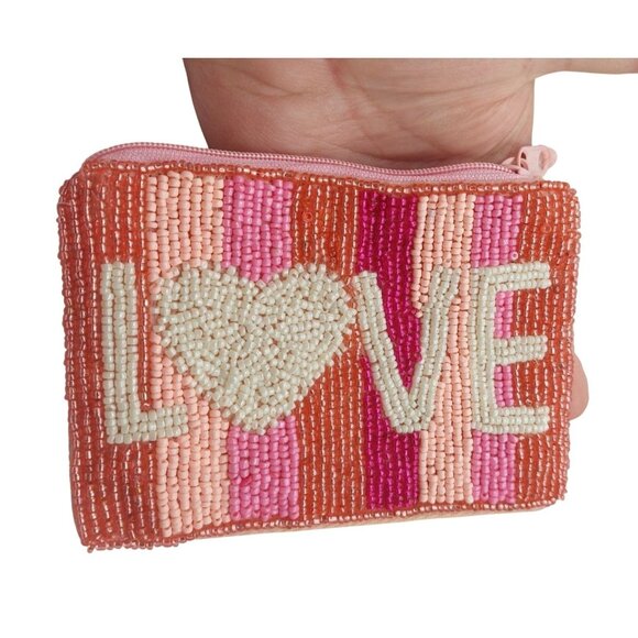 Valentine's Love Beaded Zipper Rainbow Coin Pouch With Tassel - Picture 2 of 7